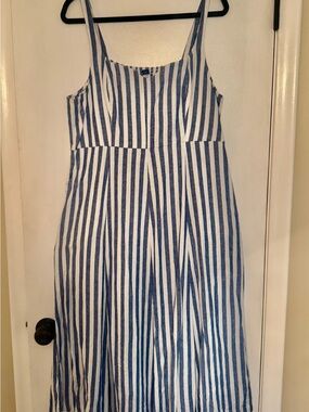 Striped Blue and White Linen-Blend Sundress